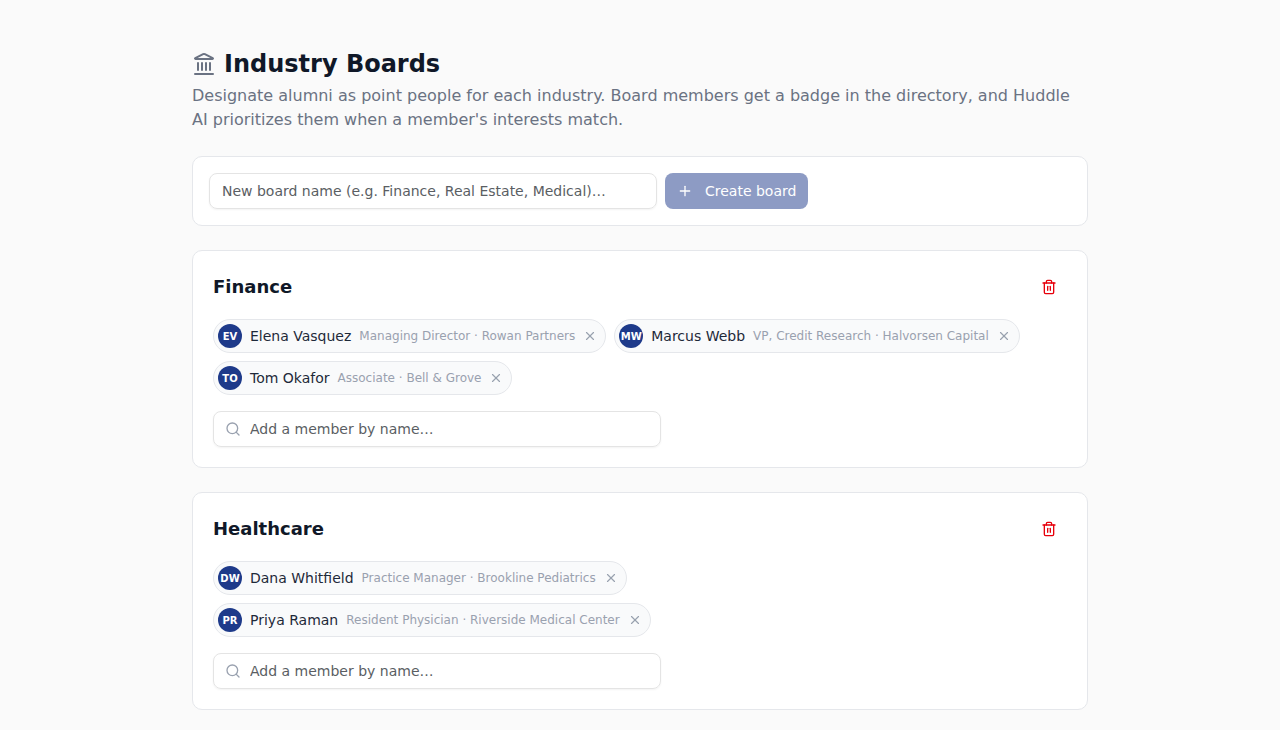 Search, add, done. Alumni who have not signed in yet can be added too.