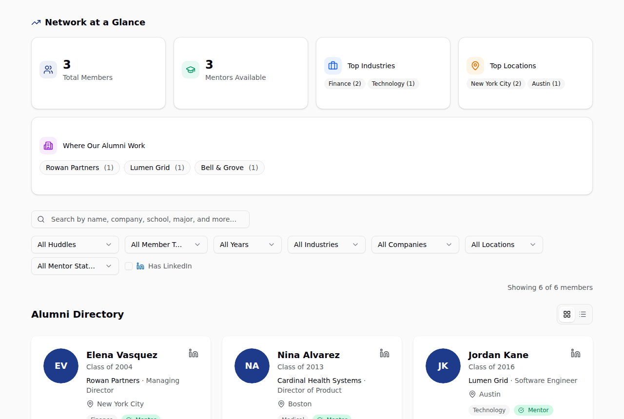 One search box, both programs' alumni.